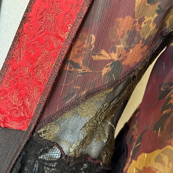 Vtg Studio VK Floral Kimono Cardigan Jacket Top Embroidered blk burg gold PL - Picture 6 of 9